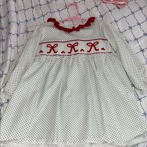 NWOT Polka Dot Dress with smocked Red bow Accents size 5